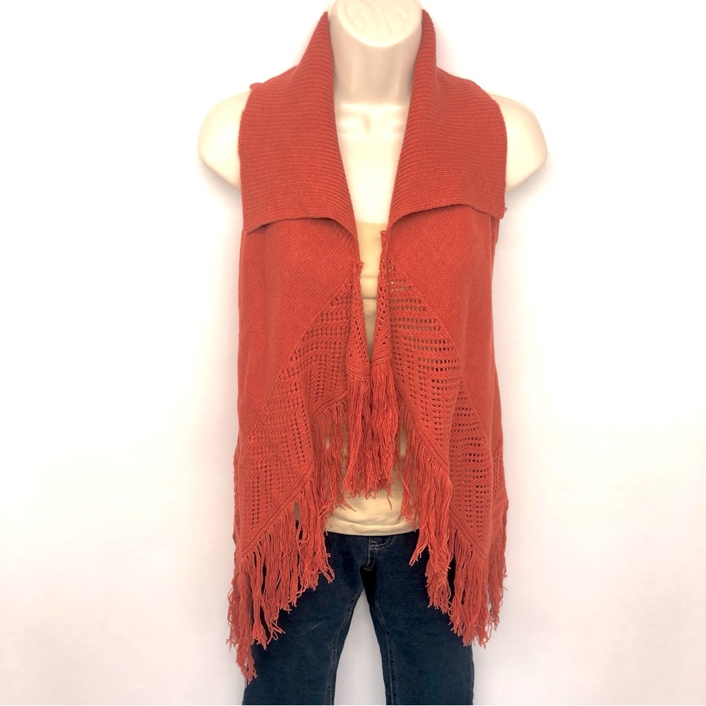 Versona Rust Orange Boho Fringe Vest